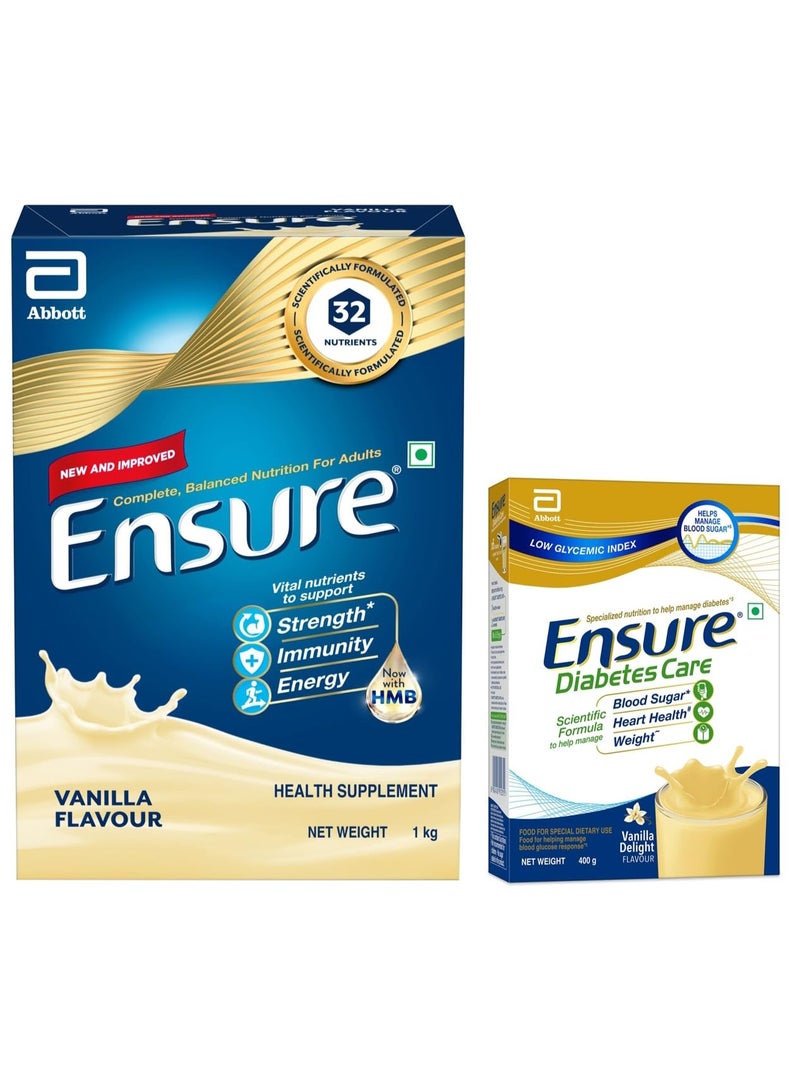 انشور مشروب غذائي متكامل ومتوازن للبالغين - فانيليا ١ كجم، ومشروب "إنشور" للعناية بمرضى السكري، يساعد على التحكم في مستويات السكر في الدم - فانيليا ٤٠٠ جم - Image 1